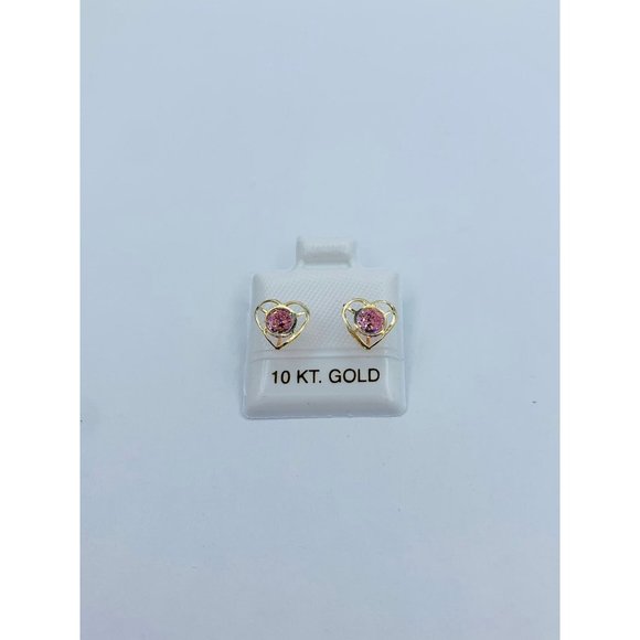 10k gold earrings studs heart pink screwback